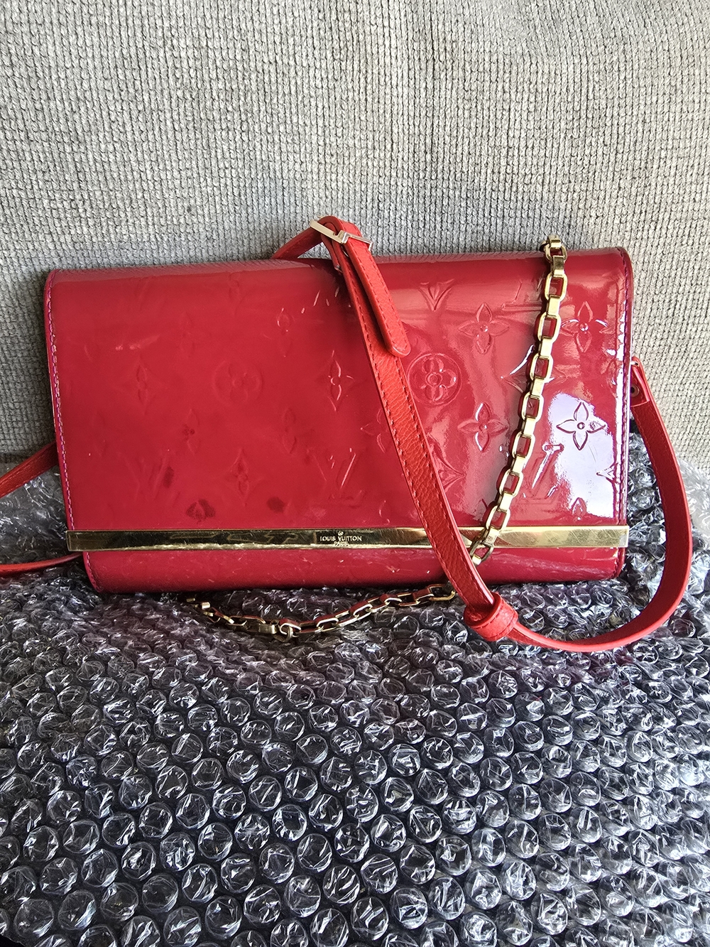 Louis Vuitton Red Vernis Patent Crossbody Clutch